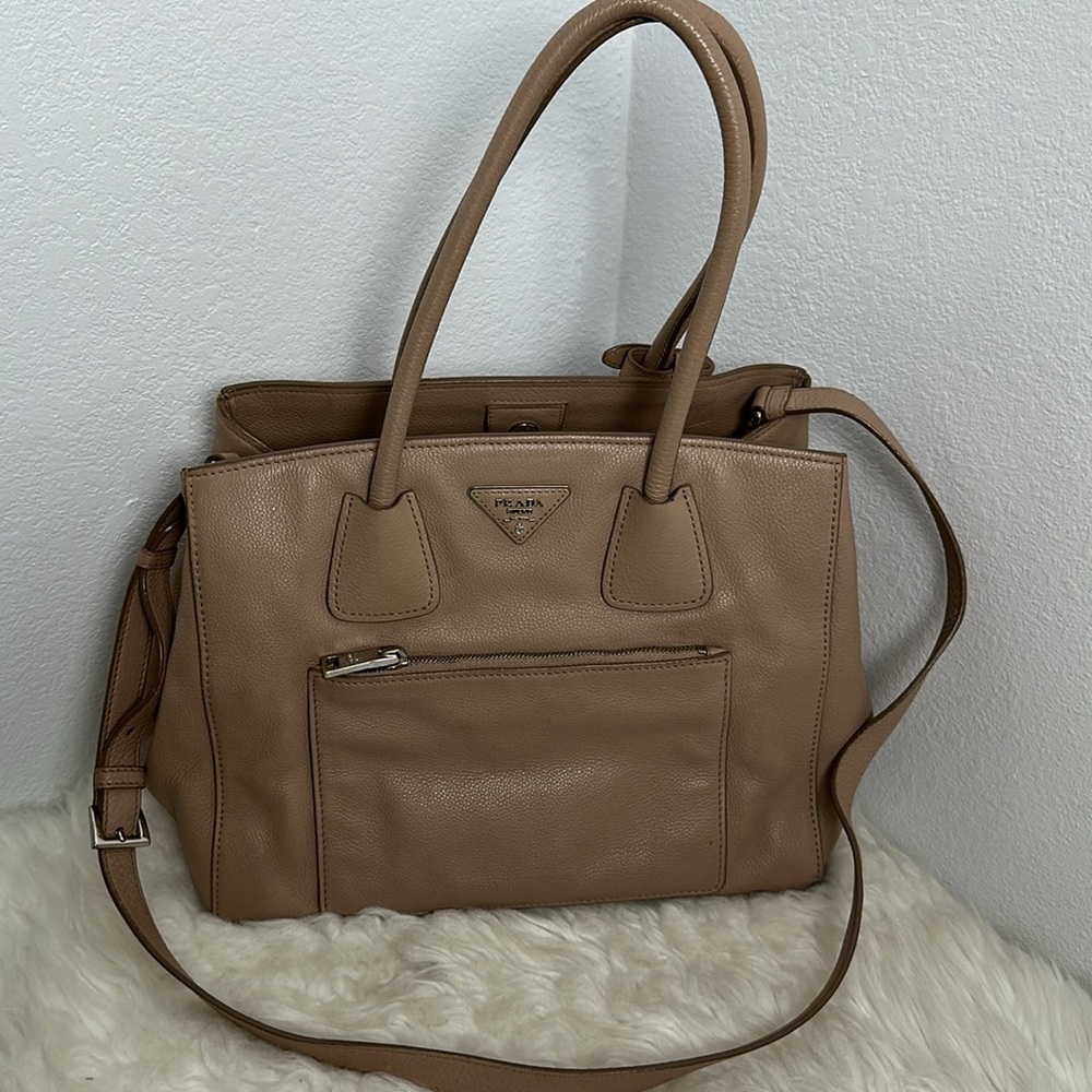 💯Authentic Prada Beige Leather Two-way  Bag🍀 - Picture 15 of 16